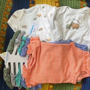 Carters 3 month onesies- NWT- 7 pieces, lamb, Lion, koala, stripes